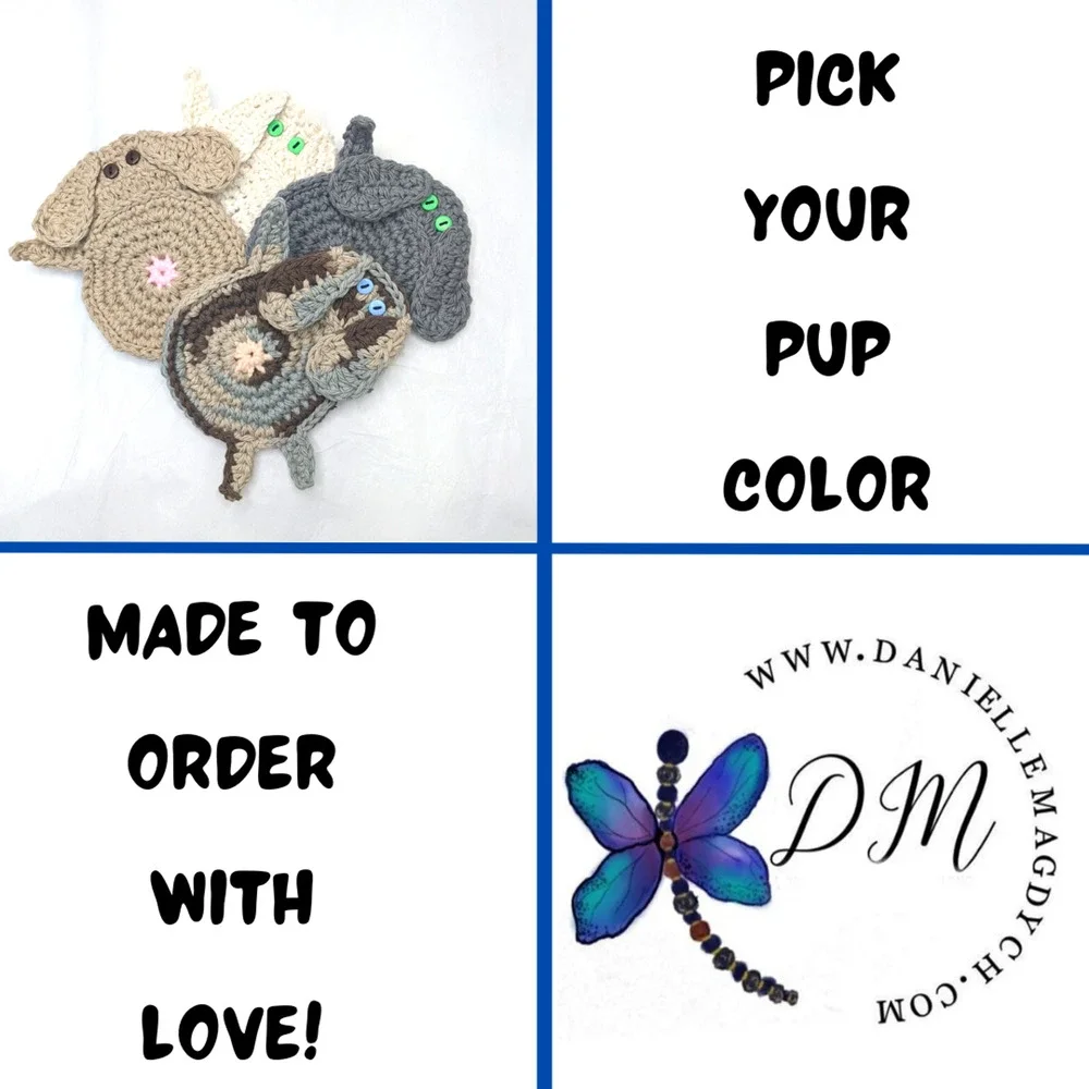 Hand Crafted Dog Butt Coasters Set of Four Crochet Peeking Puppy Table Mug Rug